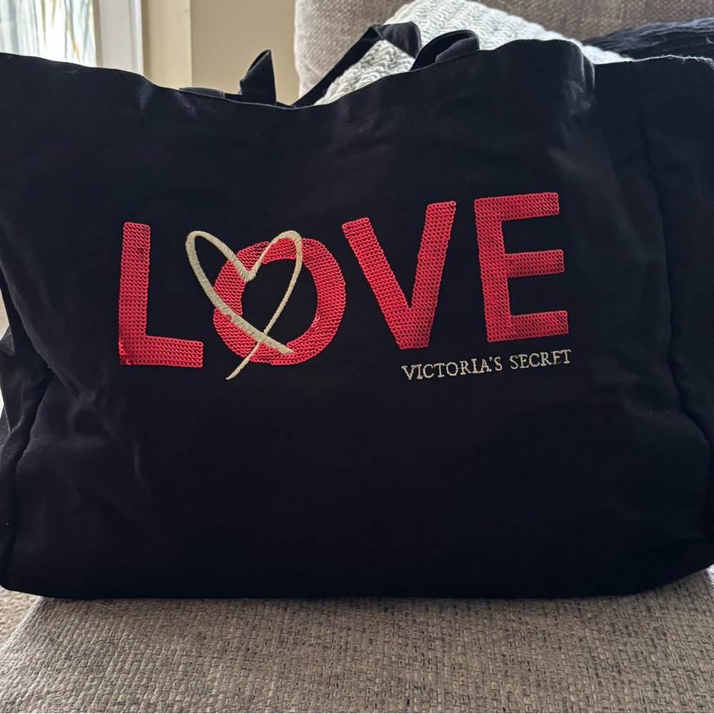 Victoria's Secret Black Tote with Red and Gold LOVE Design